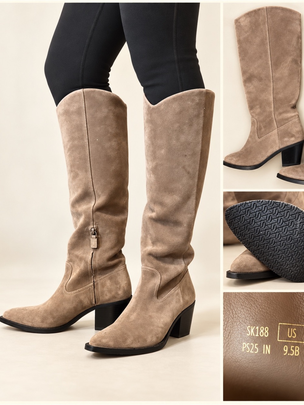 Over-the-Knee Suede Boots in Taupe with Block Heel